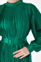 Straight Collar Women's Emerald Pleated Evening Dress - 25458 - 6