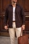 Men's Arturo Brown Colored Soft Textured Gabardine Look Long Sleeve Shirt