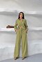 Women's Green Tensel Fabric Oversized Shirt and Pants Two-Piece Set Nbnp037 - 4