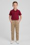Boys' Burgundy Short Sleeve Polo Collar T-Shirt Beige Ribbed Waist Canvas School Pants Bottom - Top Set School Outfit - 2
