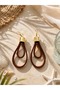 Mila Genuine Leather Drop Earrings – Brown & Gold Detailed - 2