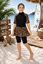 Girl's Patterned Shorts-Skirt and Swimsuit Set with Bonnet - 2
