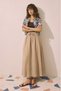Beige muslin elastic waist skirt