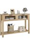 - Wooden Console Table for Entryway, 2-Tier Sofa Table with 2 Glass Drawers and Storage, Ideal for Living Room and Hallway, Natural Wood - 4