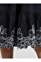 Black Contrast Embroidered A-Line Midi Dress - 5
