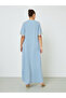 Light Blue Floral Lace Trim V Neck Jalabiya - 5