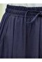 Elastic Waist, Lace-Up, Pocketed Combed Cotton Skirt – Navy Blue - 3