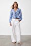 Women's Blue Ruffle Detailed Lace-Up Front Guipure Blouse Alc-X15527 - 7