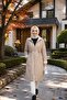 Women's Hooded Zippered Medium Length Bondit Fabric Beige Trench - 3