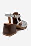 Janelle White Glitter Genuine Leather Women's Thick Heeled Sandals - 5