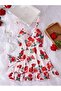 Pink Nightgown with Gathered Detail and Red Rose Pattern - 3