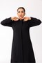 Black Stone Embroidered Hijab Ferace - Skirt and Sleeve Cuff Pleated Ferace 5627-26 - 2