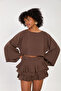 Women's Short Loose Blouse - Bitter Brown - 2