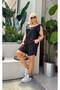 Women's Plus Size V-Neck Shoulder Bow Detail Woven Sofia Linen Blouse Shorts Set 28003 - 7