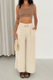 Women's Elastic Waist Lace-Up Wide-Leg Linen Look Palazzo Trousers - 4