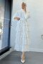 Premium Design Layered Guipure Imported Tulle Dress – White - 6