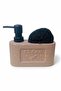 Stoneware Liquid Soap Dispenser with Sponge Compartment Brown 48798 - 3