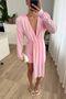Shoulder Padding Detail, Long Sleeves, Deep Double-Breasted V-Neck, Waist-Hanging Fabric Design, Mini Draped Smocked Skirt Dress - 2