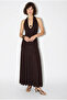 Women's Bitter Brown Sandy Fabric Backless Halter Neck Draped Maxi Dress De251097 60286394