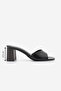 Women's Blunt Toe Banded Thick Heeled Slippers Deyola Black - 3