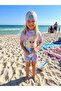 Girl's Lilac Color Mermaid Patterned Short Sleeve Boned Protective Swimsuit