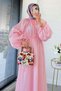 Premium Collar Gathered Balloon Sleeve Voile Dress - Pink - 7