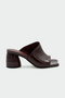 Pinok Asymmetrical Cut Genuine Leather Women's Burgundy Heeled Slippers