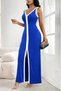 Women's Strappy Deep V-Neck Long Viscose Dress with Slit Detail - 2