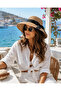 Women's Straw Summer Wide Brim Sun Hat Black Ribbon Detailed Beach Hat