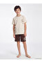 Lcw Kids Beige Crew Neck Boy's Pajama Set with Shorts