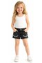 Girl's Elastic Waist Tassel Detailed Pocketed Zipper Closure Smoked Color Denim Shorts - 2