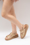 Eren Shoes&Bag Genuine Leather Two-Strap Buckle Velcro Detailed Flat Heeled Orthopedic Daily Sandals Real Leather Women's Sandals Beige - 3