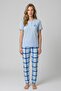 Women's Blue Plaid Cotton Short Sleeve Pajamas Set - 2