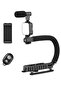 Handheld Video Rig, Universal U Grip Handle Vlog Bracket Stabilizer Kit with LED Light Mic - 2