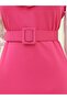 V-Neck Belted Long Jile Hijab Dress – Fuchsia - 4