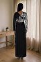 Patterned Double-Breasted Collar Long Evening Dress - 3