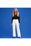 Violeta Women's White High Waist Wide Leg Special Production Easy-Iron Fabric Trousers