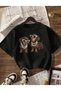 Fashion Dog Printed Short Sleeve Crew Neck Plain Women's Tshirt