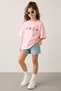 Girls' Oversize T-Shirt Cherry Kiss Printed Pink – Crew Neck, Comfortable Fit, 100% Cotton