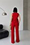 Women's Red Modal Fabric Flounced Tank Top Wide Leg Pants Summer Two-Piece Set Nbg132 - 3