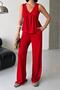 Women's Red Modal Fabric Flounced Tank Top Wide Leg Pants Summer Two-Piece Set Nbg132 - 2