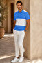 Men's Cobalt Blue White Color Block Polo Collar T-Shirt - 4