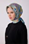 Twill Silk Patterned Scarf 4316D Mixed Pattern 82-Green-Multicolor