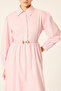 Shirt Collar Belted Scarfed Maxi Dress - 4