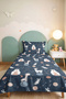 Blue Children's Room Single Pique Set with Space Animals - Pastel Galaxy 160X220 cm Bedspread - 8