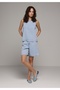 Regular Fit Round Neck Plain Women's Bleach Indigo Denim Sleeveless Shirt - 3
