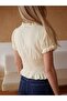 Lcw Vision Ecru Ruffled Tie-Neck Gathered Blouse - 4
