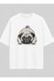 Crow and Cat Relaxed Fit White Unisex T-Shirt |   Minimal Animal Illustration
