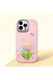 iPhone 12 Pro Compatible Case with Camera Protection Pink Silicone Couple Phone Case with Floral Pattern