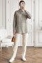 Asymmetrical Cut Tulle Voile Tunic with Embroidery Detail - Gray